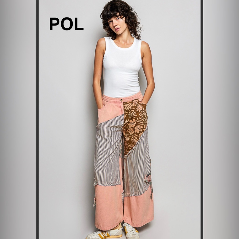 BPB224-6🧡🤍NEWPOL pristine Patchwork peach bougie boho thin pants gr8 4 day2date